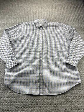 Peter Millar Button Down Shirt Men XXL White Purple Brown Check Long Sleeve Polo